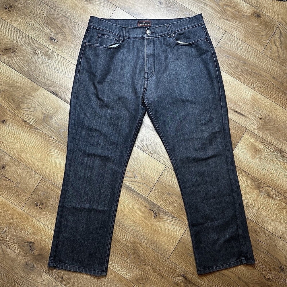 Red‎ Ape Mens Black Denim Jeans Straight Leg Embroidered Pockets Size 42 Black